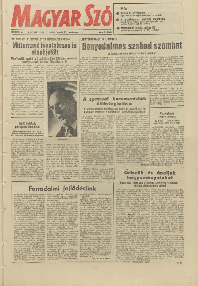 Magyar Szó, 38. évf. 1981. január 25. 23. sz. 1–28. oldal