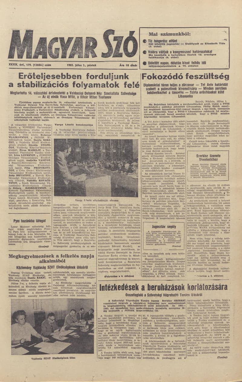 Magyar Szó, 39. évf. 1982. július 2. 179. sz. 1–20. oldal