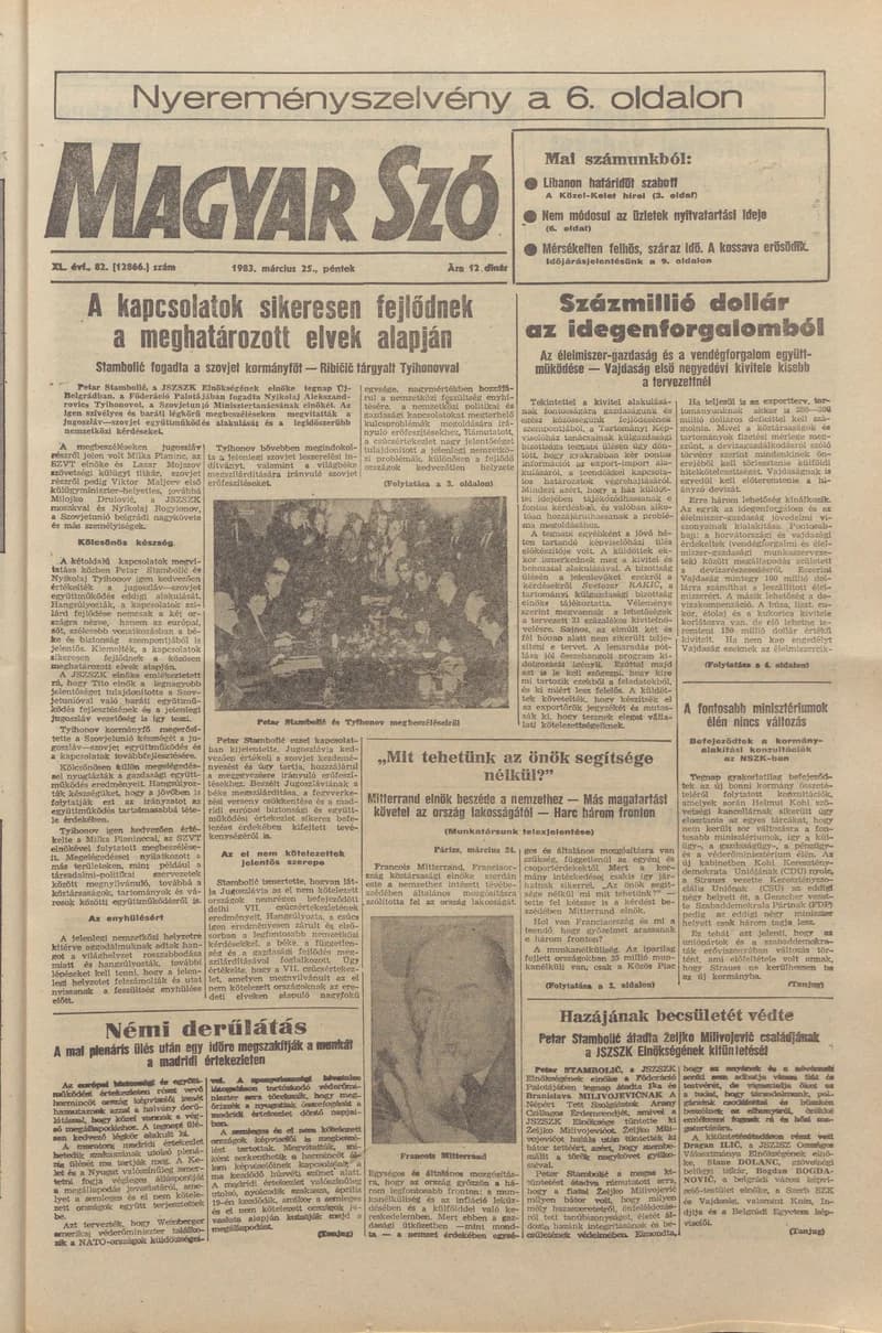 Magyar Szó, 40. évf. 1983. március 25. 82. sz. 1–20. oldal