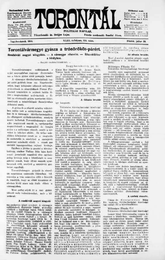 Torontál, 43. évf. 1914. július 10. 154. sz.