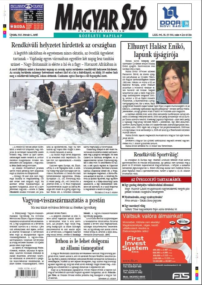 Magyar Szó, 69. évf. 2012. február 6. 28. sz. 1–20. oldal