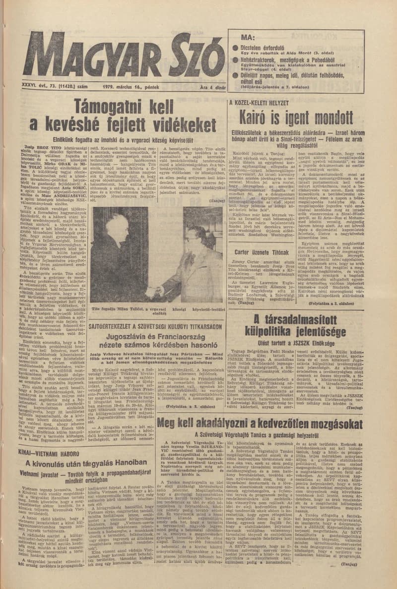 Magyar Szó, 36. évf. 1979. március 16. 73. sz. 1–20. oldal