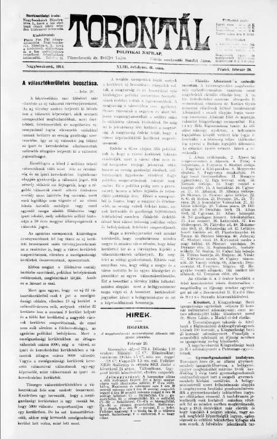 Torontál, 43. évf. 1914. február 20. 41. sz.