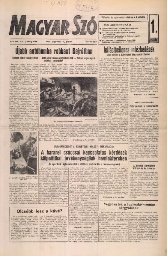 Magyar Szó, 43. évf. 1986. augusztus 15. 223. sz. 1–16. oldal