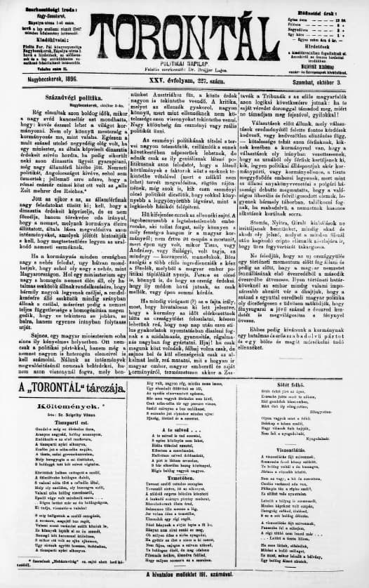 Torontál, 25. évf. 1896. október 3. 227. sz.