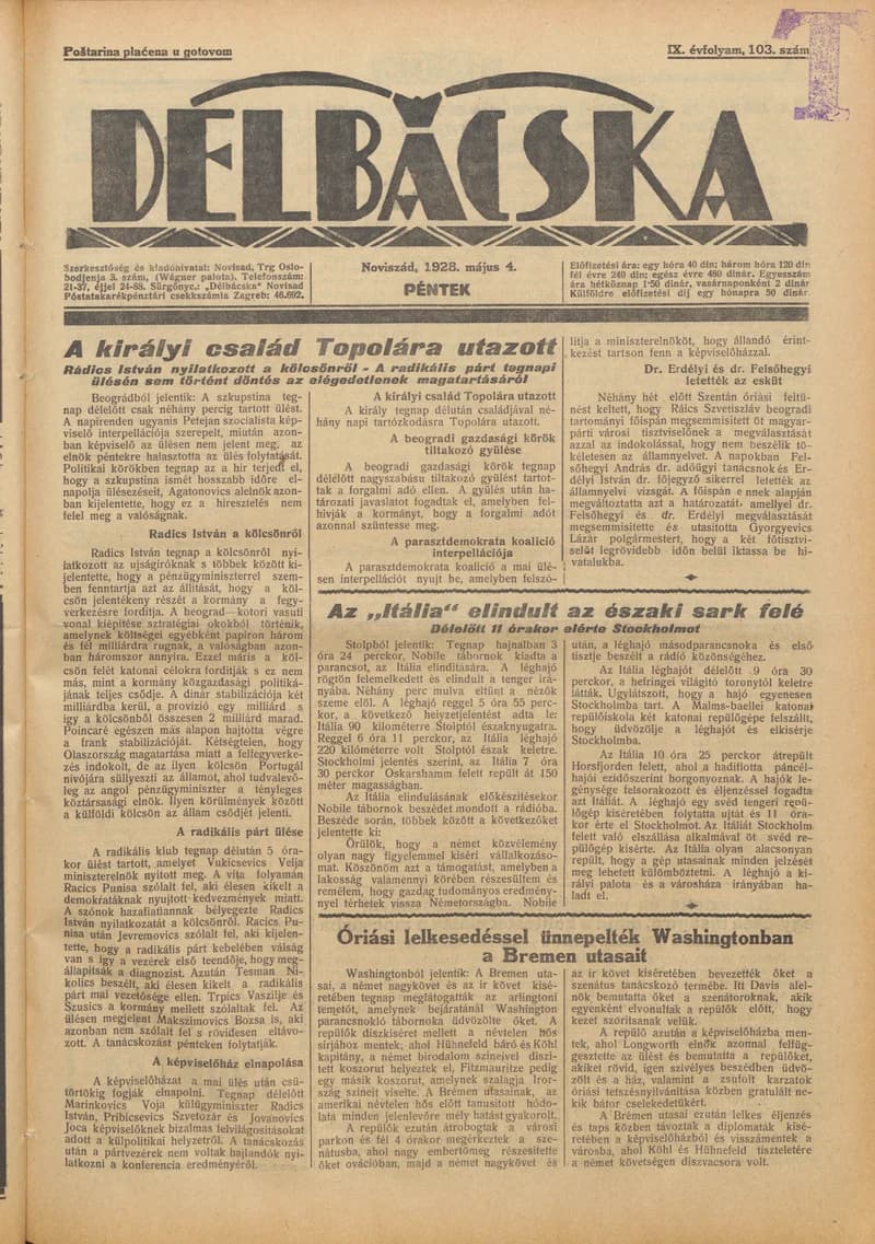 Délbácska, 9. évf. 1928. május 4. 103. sz.
