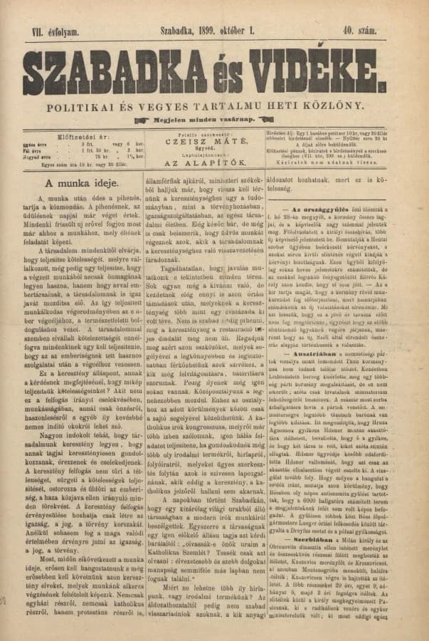 Szabadka és vidéke II, 7. évf. 1899. október 1. 40. sz.