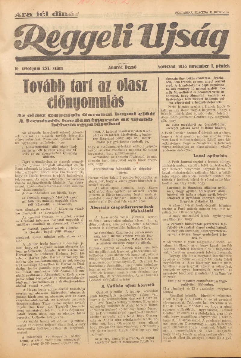 Reggeli Újság, 16. évf. 1935. november 1. 257. sz.