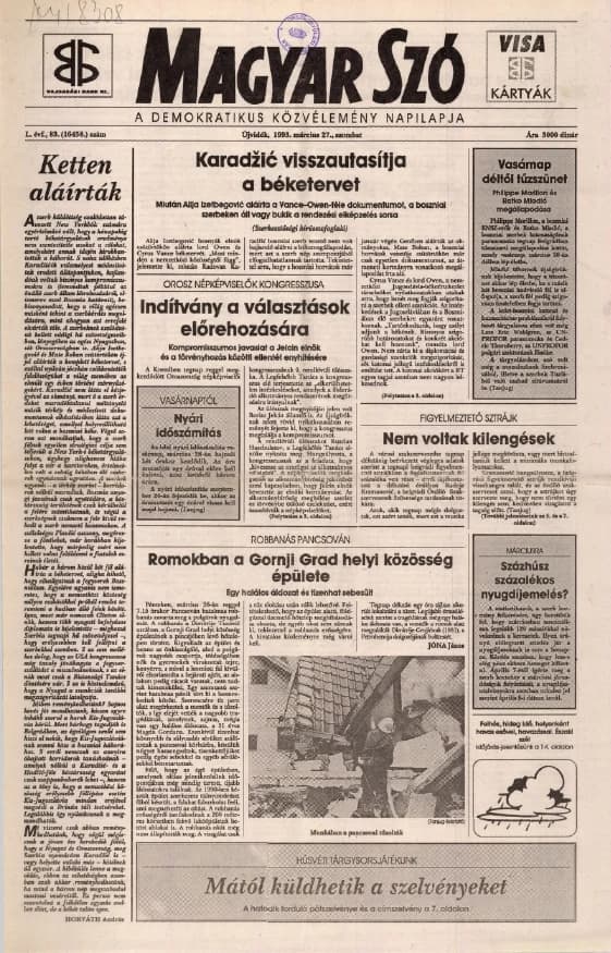 Magyar Szó, 50. évf. 1993. március 27. 83. sz. 1–16. oldal