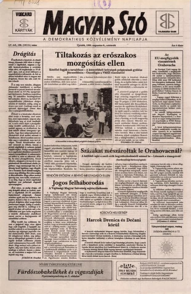 Magyar Szó, 55. évf. 1998. augusztus 6. 186. sz. 1–16. oldal