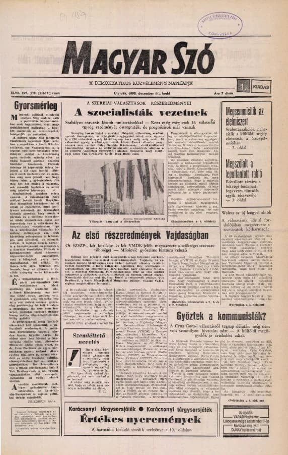 Magyar Szó, 47. évf. 1990. december 11. 339. sz. 1–20. oldal