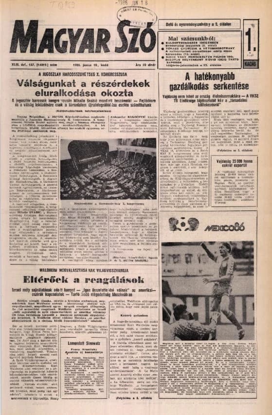 Magyar Szó, 43. évf. 1986. június 10. 157. sz. 1–20. oldal
