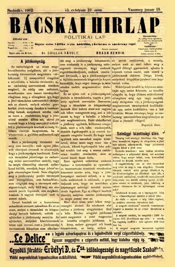 Bácskai Hirlap, 6. évf. 1902. január 19. 10. sz.