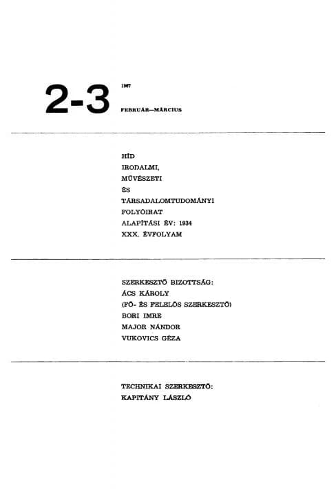 Híd, 31. évf. 1967. február – március. 2–3. sz. 123–278. oldal