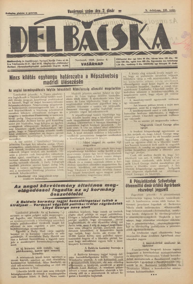 Délbácska, 10. évf. 1929. június 9. 133. sz.