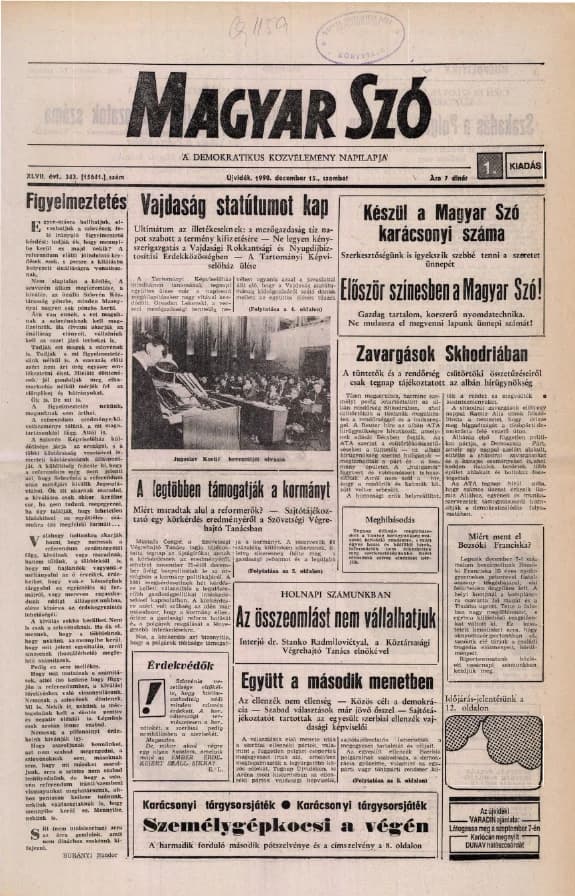 Magyar Szó, 47. évf. 1990. december 15. 343. sz. 1–24. oldal