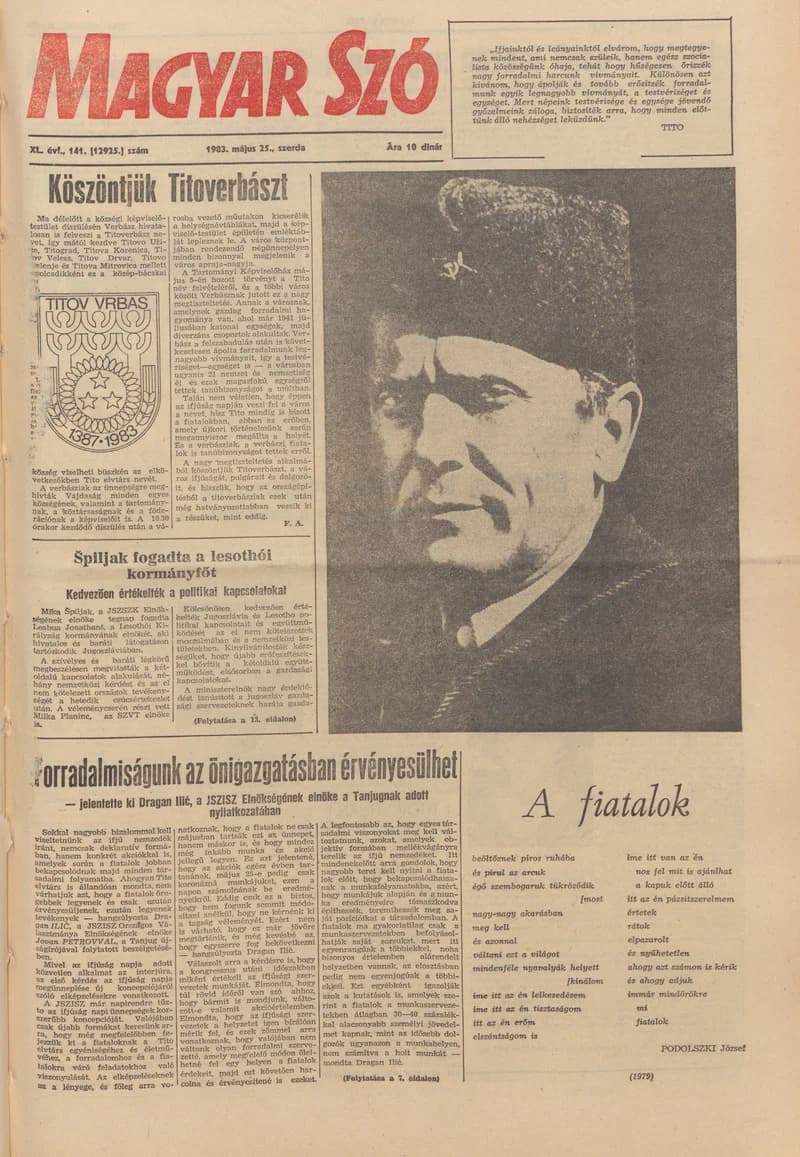 Magyar Szó, 40. évf. 1983. május 25. 141. sz. 1–28. oldal