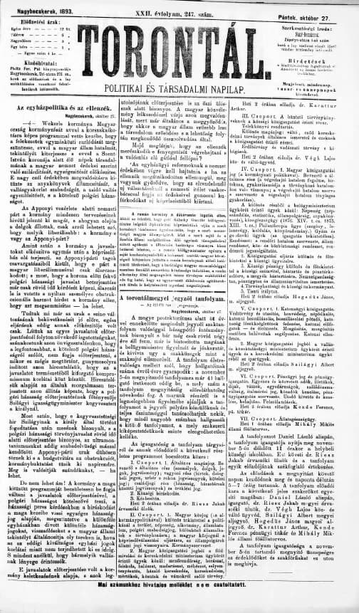 Torontál, 22. évf. 1893. október 27. 247. sz.