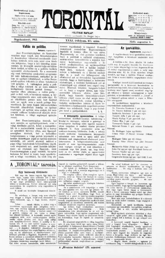 Torontál, 31. évf. 1902. augusztus 4. 177. sz.