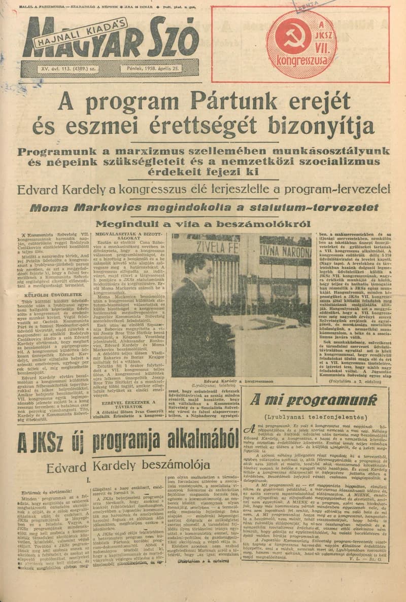 Magyar Szó, 15. évf. 1958. április 25. 113. sz. 1–16. oldal