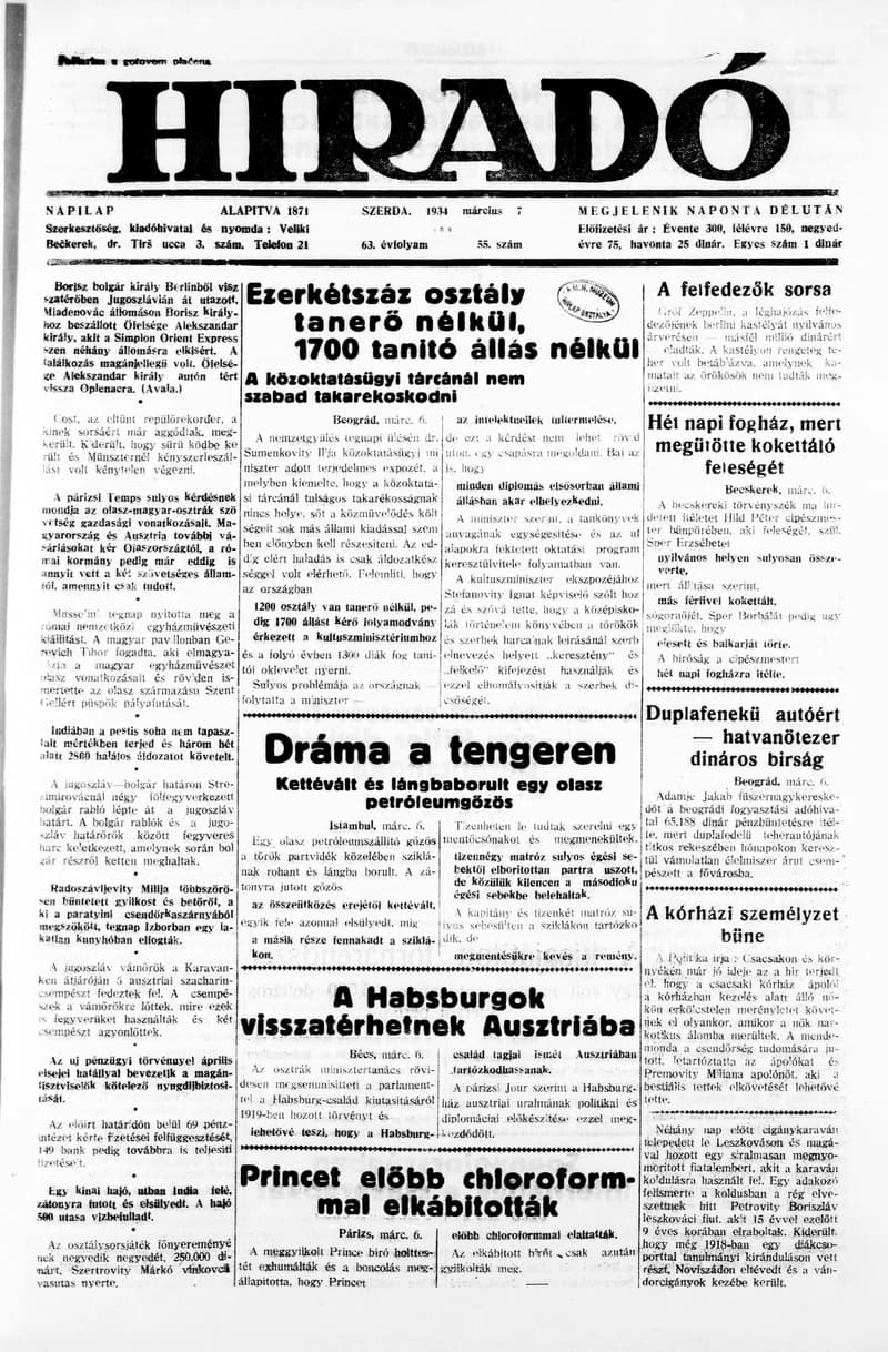 Híradó, 63. évf. 1934. március 7. 55. sz.