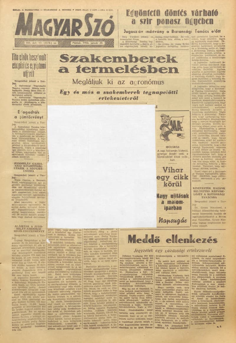 Magyar Szó, 13. évf. 1956. január 20. 17. sz. 1–8. oldal