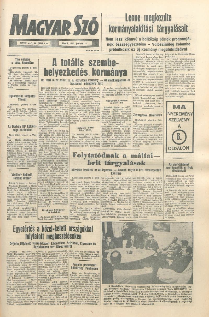 Magyar Szó, 29. évf. 1972. január 18. 16. sz. 1–16. oldal