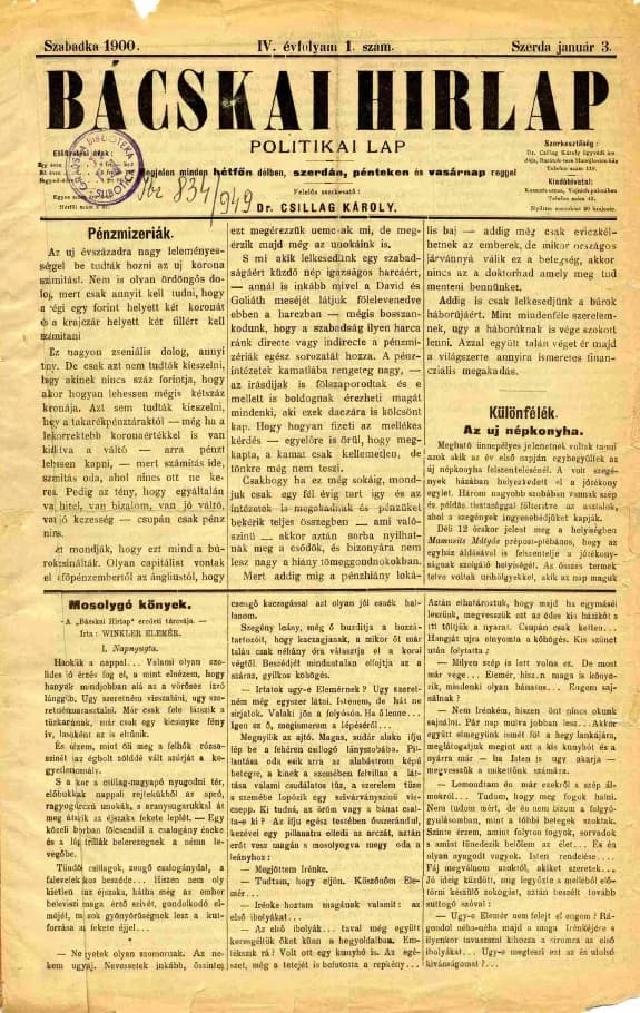 Bácskai Hirlap, 4. évf. 1900. január 3. 1. sz.