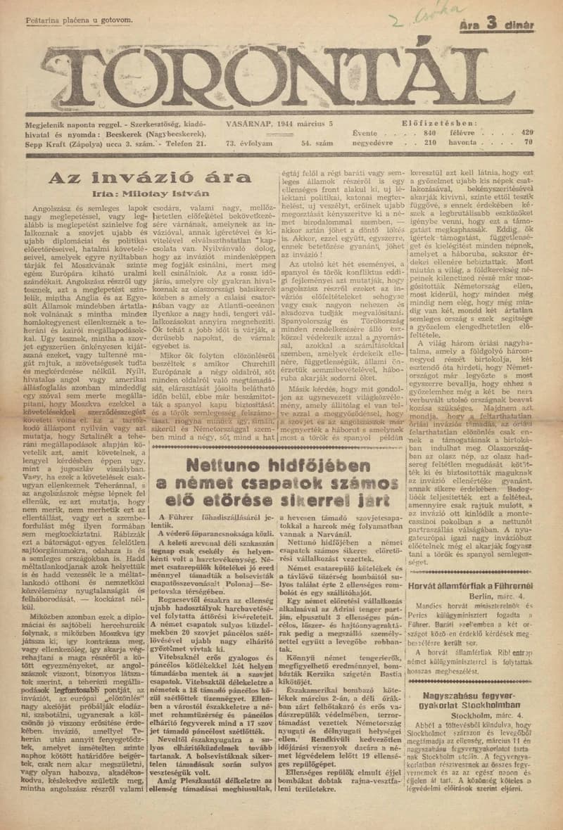 Torontál, 73. évf. 1944. március 5. 54. sz.
