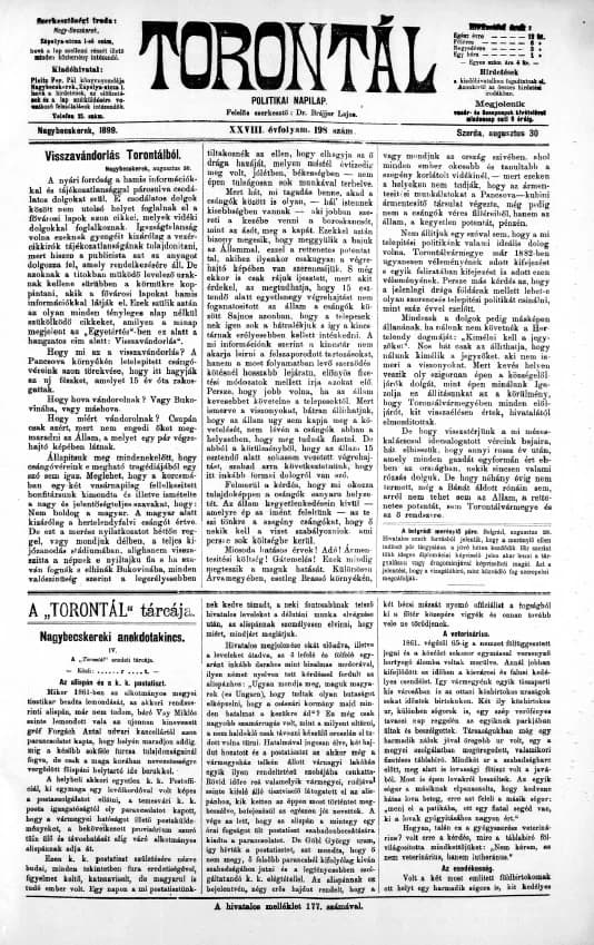 Torontál, 28. évf. 1899. augusztus 30. 198. sz.