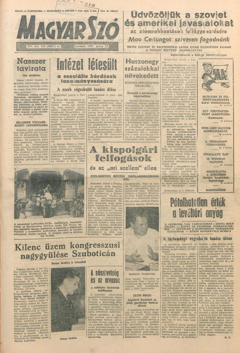 Magyar Szó, 14. évf. 1957. június 22. 169. sz. 1–10. oldal