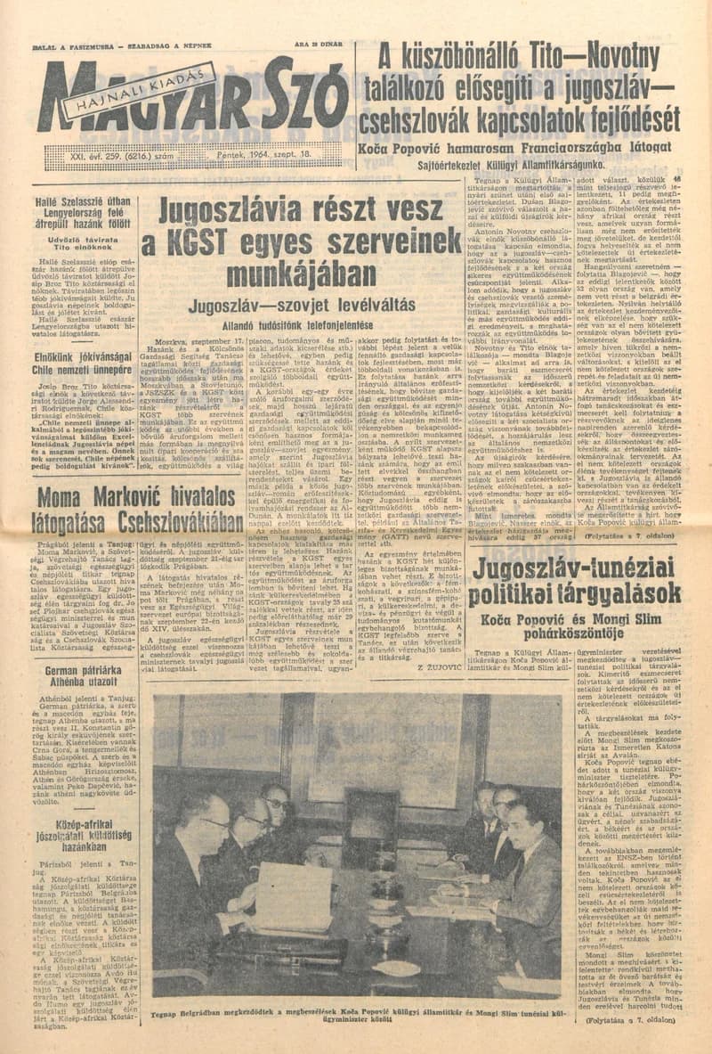 Magyar Szó, 21. évf. 1964. szeptember 18. 259. sz.