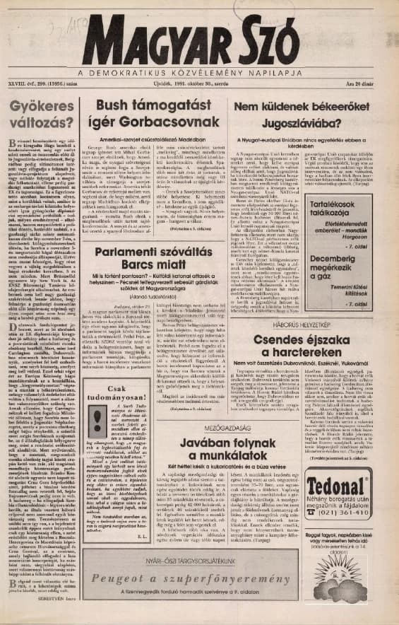 Magyar Szó, 48. évf. 1991. október 30. 299. sz. 1–16. oldal