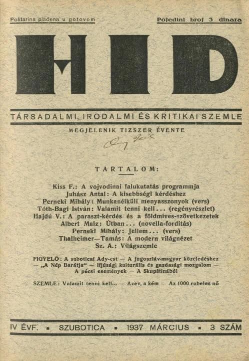 Híd, 4. évf. 1937. március. 3. sz. 1–32. oldal