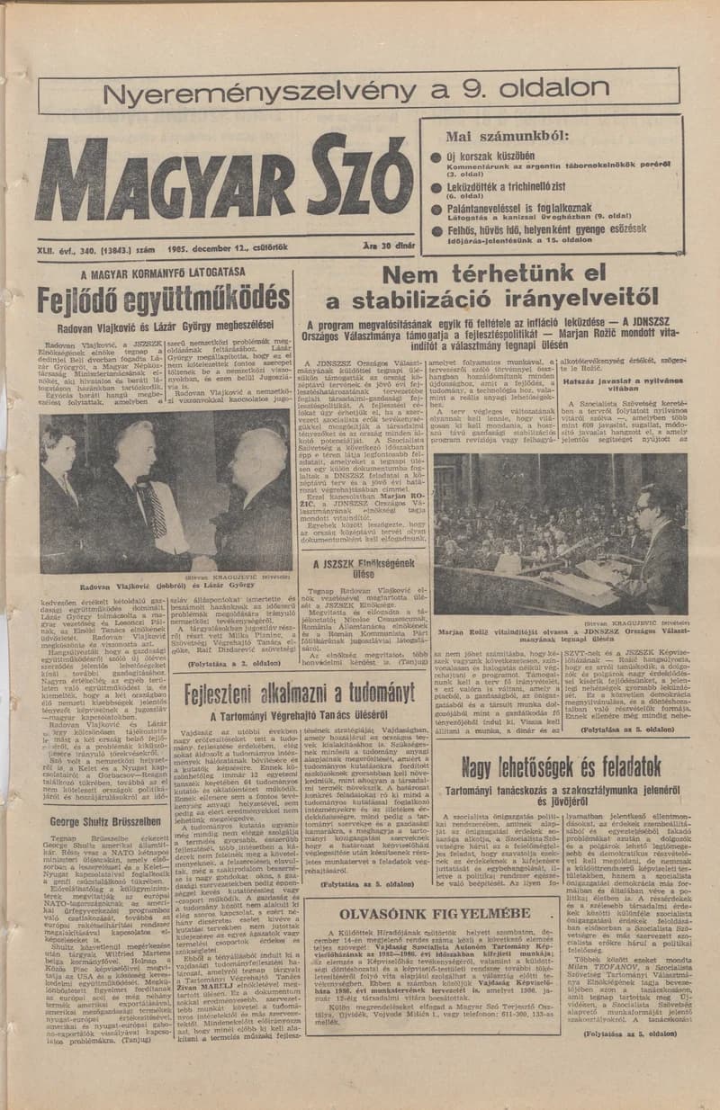 Magyar Szó, 42. évf. 1985. december 12. 340. sz. 1–28. oldal