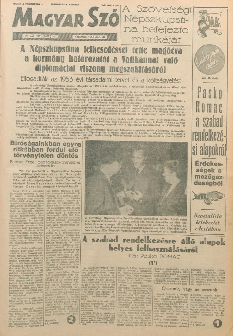 Magyar Szó, 9. évf. 1952. december 28. 309. sz. 1–6. oldal