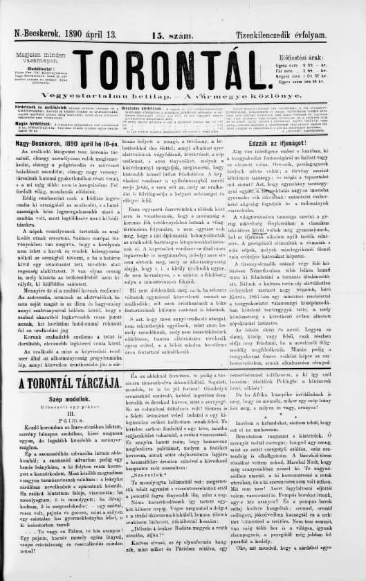 Torontál, 19. évf. 1890. április 13. 15. sz.