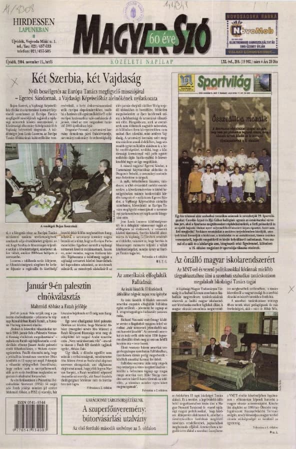 Magyar Szó, 61. évf. 2004. november 15. 269. sz. 1–12. oldal