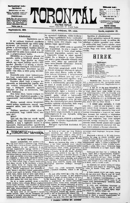 Torontál, 25. évf. 1896. szeptember 23. 218. sz.