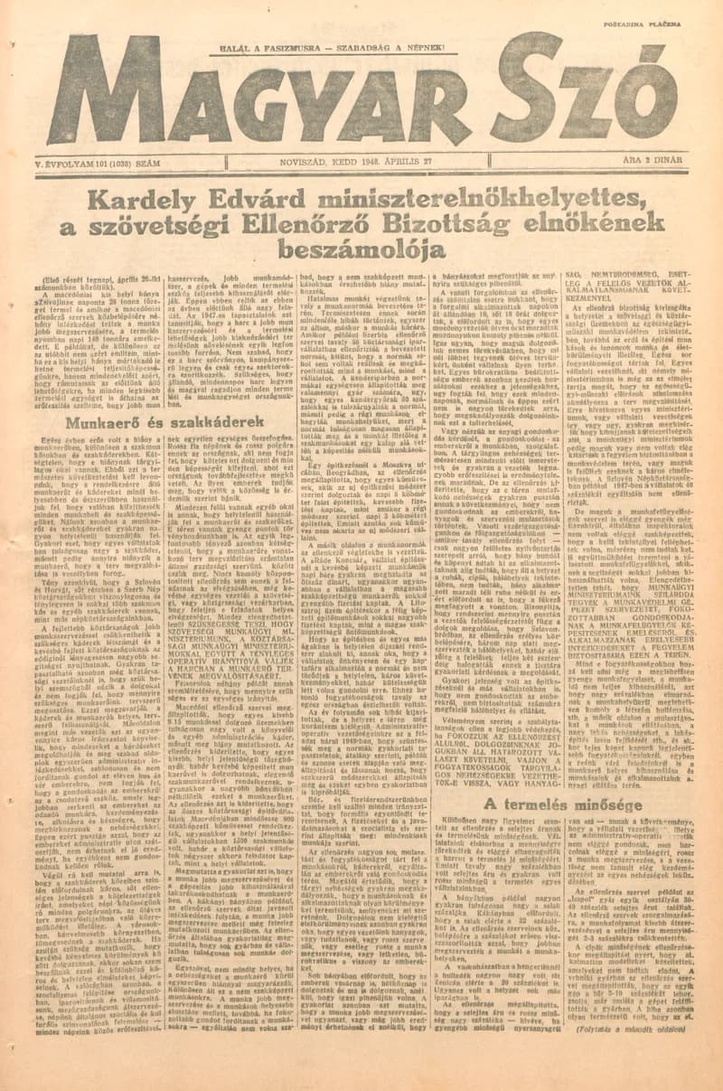 Magyar Szó, 5. évf. 1948. április 27. 101. sz. 1–6. oldal