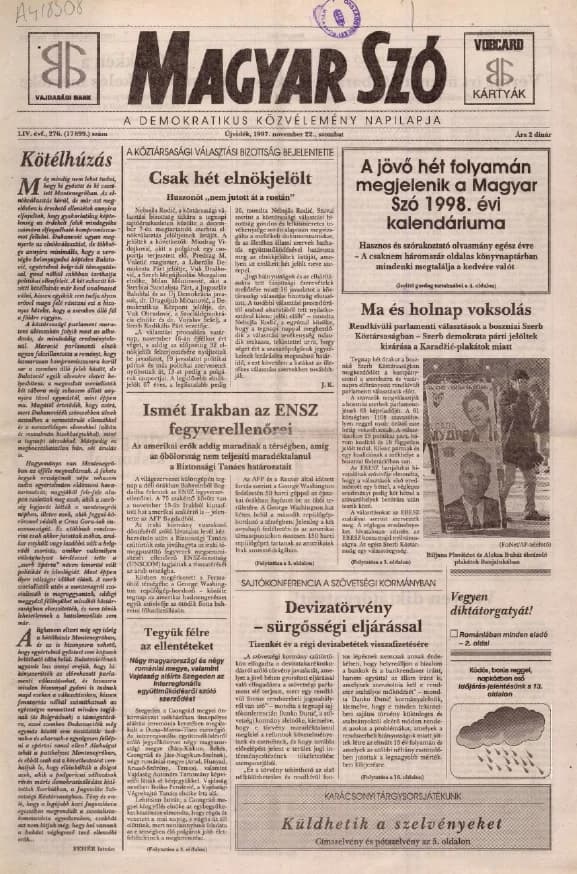 Magyar Szó, 54. évf. 1997. november 22. 276. sz. 1–16. oldal