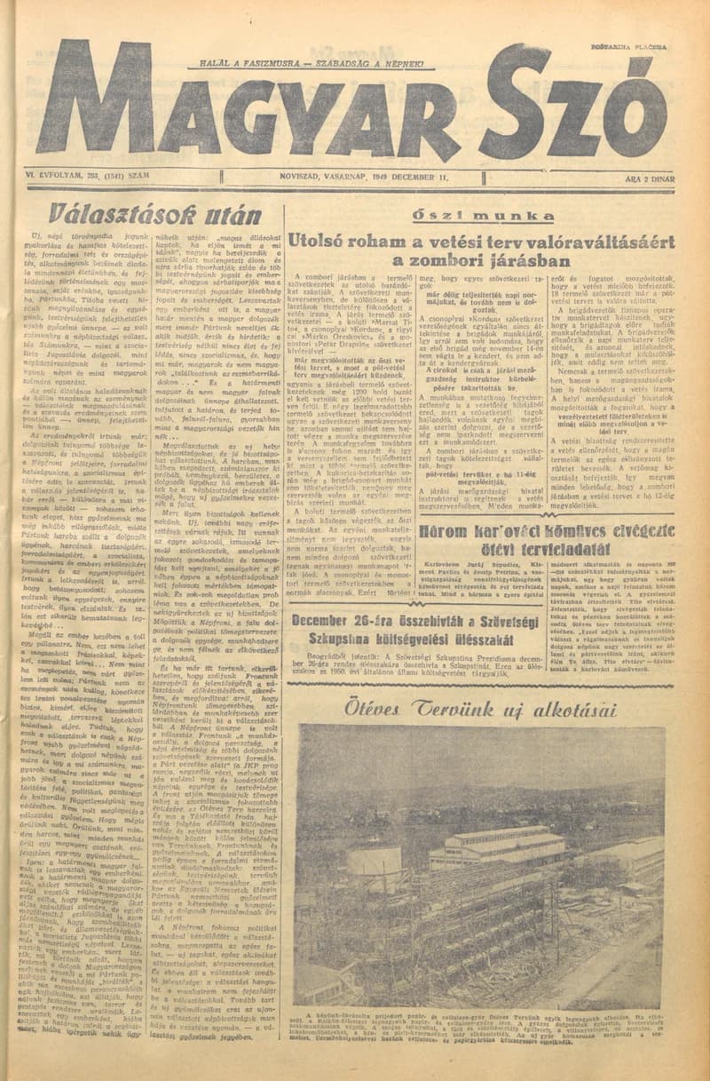 Magyar Szó, 6. évf. 1949. december 11. 293. sz. 1–4. oldal