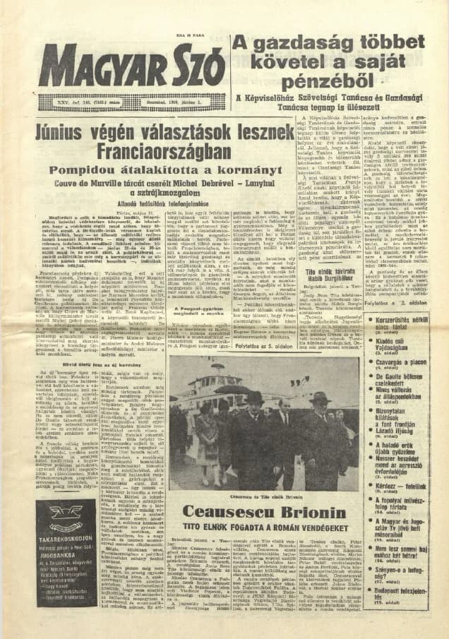 Magyar Szó, 25. évf. 1968. június 1. 149. sz. 1–20. oldal