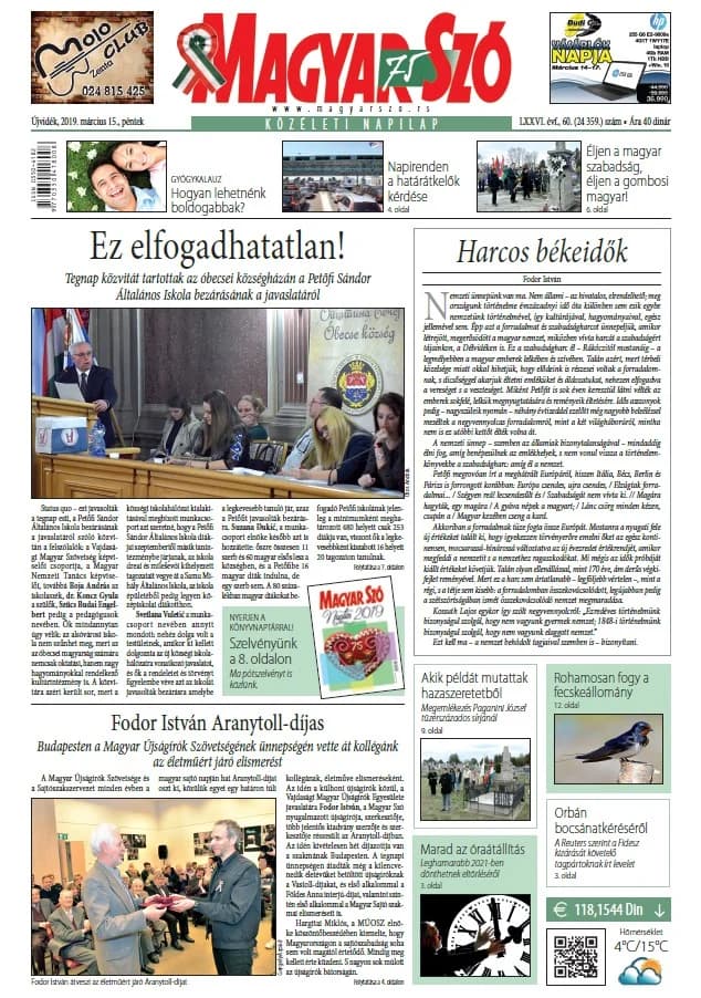 Magyar Szó, 76. évf. 2019. március 15. 60. sz. 1–16. oldal