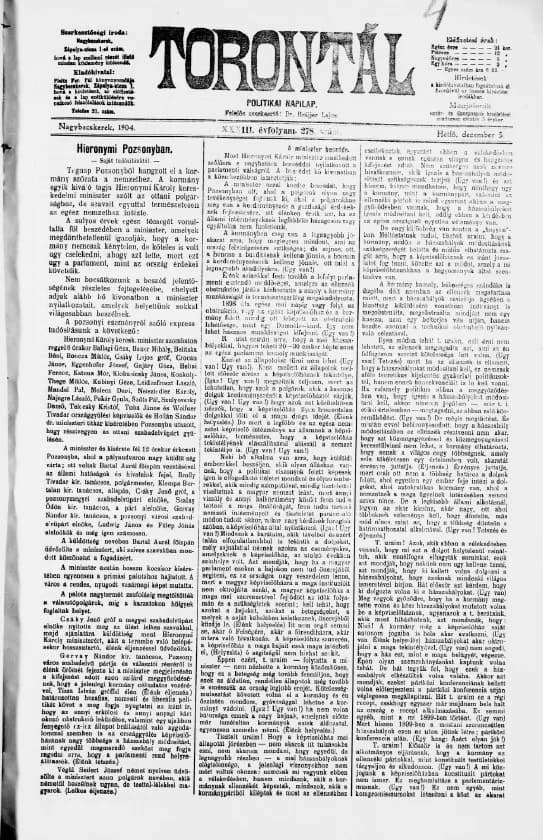Torontál, 33. évf. 1904. december 5. 278. sz.
