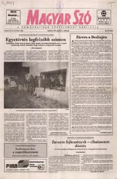 Magyar Szó, 58. évf. 2001. április 1. 76. sz. 1–32. oldal