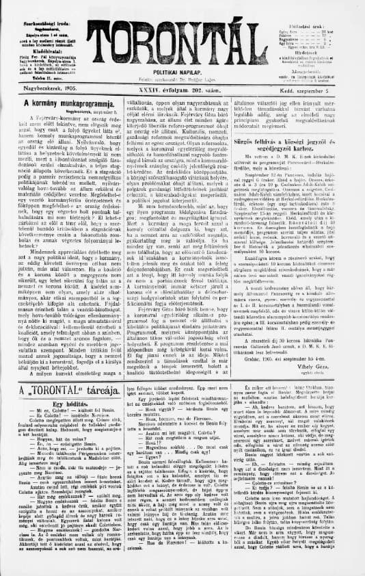 Torontál, 34. évf. 1905. szeptember 5. 202. sz.