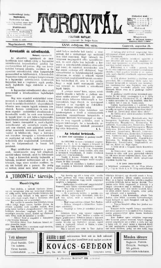 Torontál, 31. évf. 1902. augusztus 28. 196. sz.
