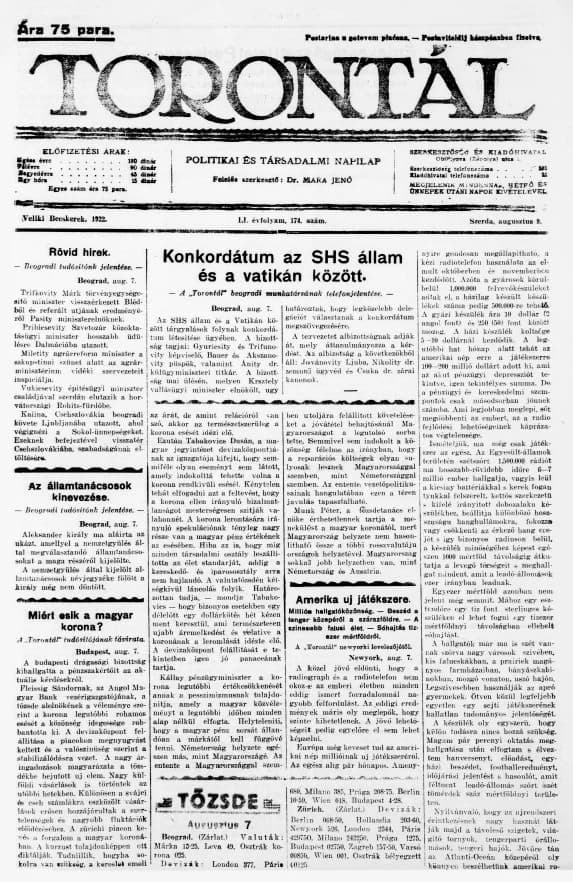 Torontál, 51. évf. 1922. augusztus 9. 174. sz.