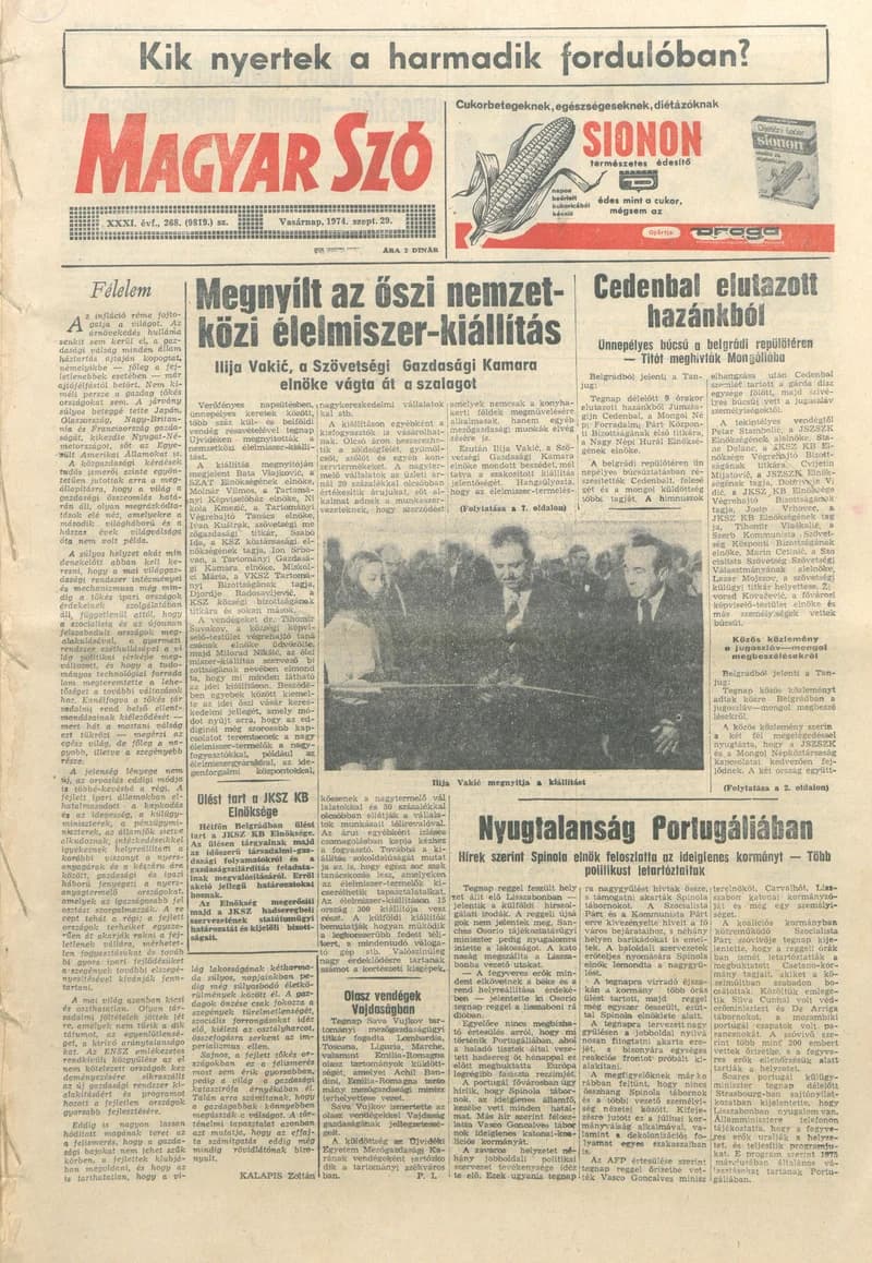 Magyar Szó, 31. évf. 1974. szeptember 29. 268. sz. 1–28. oldal